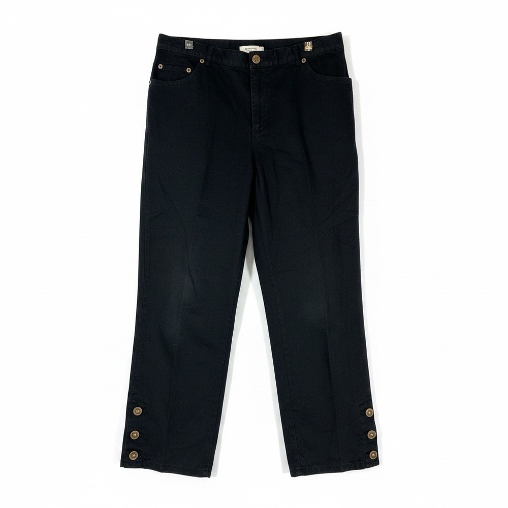 Ruby Rd Favorites Button Hem Capri Pants Womens 8 Black Elastic Waist 32x24